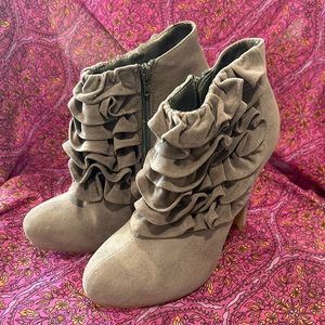 Fahrenheit Grey Faux Suede Ruffled Booties